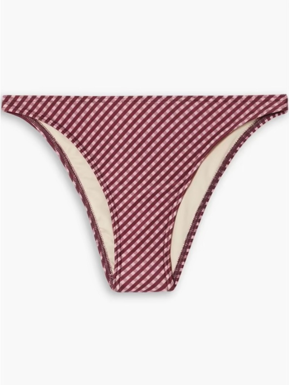 NWT Peony Swimwear ‘Wafer Hi Line Bikini Briefs’ in “Burgundy Gingham” Size XS